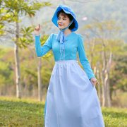Family Outdoor Activity Outfit Light Blue Long Sleeve Polka Dot Long Skirt Adult Stage Performance Costume Country Farm Picnic Experience - Image 4