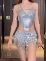 Shiny Sequin Tassel Skirt Latin Dance Dress Stage DS Performance Outfit Women Short Pants Bar Show Costume Adult Stage Performance - Image 2
