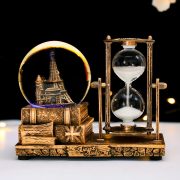 Retro Music Eiffel Tower Crystal Ball Sand Timer Customizable Decorative Ornaments Creative Office Desktop Glowing Water Ball Music Box Timer - Image 4