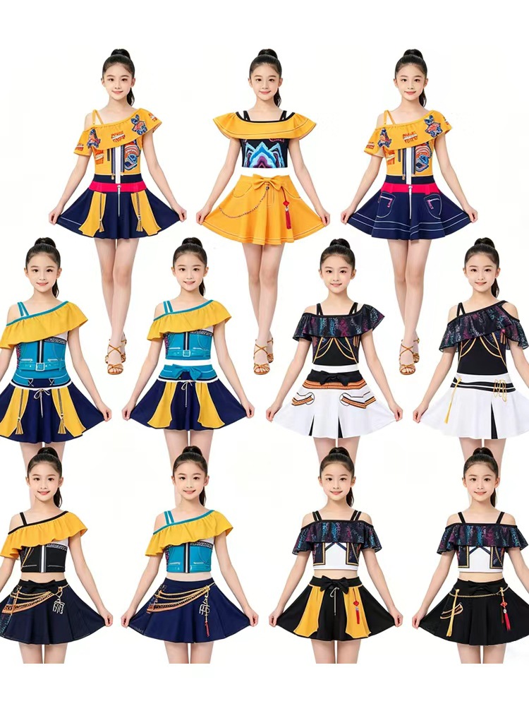O1CN016TYuhH1V9tGEgCLLN_2216497002611-0-cib.jpg New Children's K-POP Hunter Magician Group Swimsuit One-Piece Bikini Female Child Swimming Costume Stage Performance Outfit - Image 1