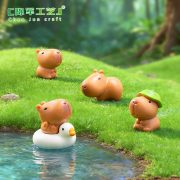 Customizable Decorative Ornaments Miniature Landscape Cute Lotus Leaf Hat Capybara Doll Garden Sculpture DIY Decoration Accessories