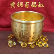 黄铜米缸百福铜缸摆件水缸聚宝盆客厅家居装饰家用小铜盆存钱罐 - Image 2