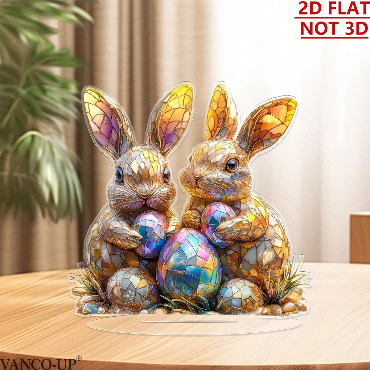 O1CN017W02Bg1zBfFM3oe9P_2208675496676-0-cib.jpg Customizable Cartoon Easter Rabbit Flower Decorative Ornaments Acrylic Craft Home Party Festival Decorations - Image 1