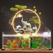 Flowing Water Fountain Ornament Eco-Friendly Glass Goldfish Tank Rectangular Home Decor Ideal for Living Room Desktop TV Cabinet