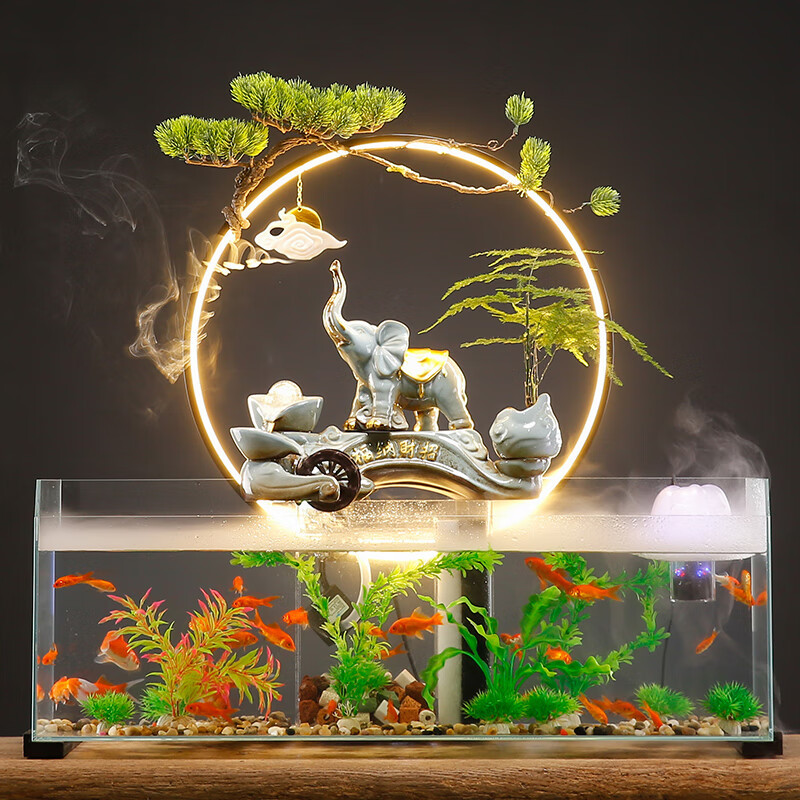 O1CN017kTGSr1KCDBR4EyhU_2214618921127-0-cib.jpg Flowing Water Fountain Ornament Eco-Friendly Glass Goldfish Tank Rectangular Home Decor Ideal for Living Room Desktop TV Cabinet - Image 1