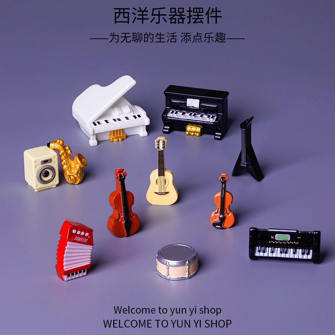 O1CN017yygoJ1WQCyJ64QC2_2215686282782-0-cib.jpg Customizable Decorative Resin Ornament Cartoon Western Musical Instruments Miniature Scene for Living Room Bedroom Dollhouse Decoration - Image 1