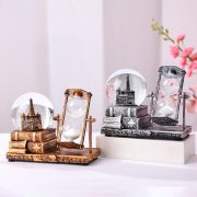 Retro Music Eiffel Tower Crystal Ball Sand Timer Customizable Decorative Ornaments Creative Office Desktop Glowing Water Ball Music Box Timer - Image 5