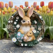 Easter Rabbit Egg Decorative Resin Ornament Customizable Home Garden Decoration Mother And Son Rabbit Design Wholesale - Image 2