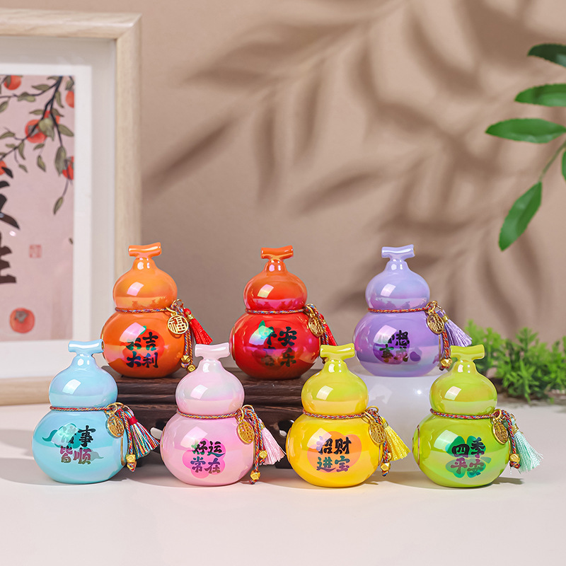 O1CN019ZQcXc1Iz6XxS1v2j_2207629350963-0-cib.jpg Creative Colorful Seven-Color Lucky Gourd Car Decoration Office Desktop Ornament Customizable Resin Craft Temple Souvenir - Image 1