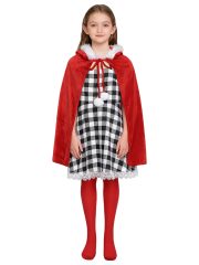 Christmas Carol Cindy Adult Stage Performance Costume Red Cloak Plaid Skirt Set For Children Party Performance Cross-Border In Stock - Image 5