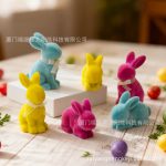 Easter Themed Flocking Rabbit Home Decor Customizable Resin Craft Creative Living Room Desktop Decoration Small Figurine