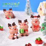 Customizable Christmas Deer Decorative Ornaments with Gift Box and Miniature Snowscape Potted Landscape Decoration Resin Craft