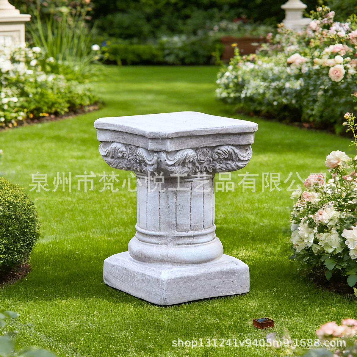 O1CN01BKUeWp1b1XjdoiZV9_2212493283405-0-cib.jpg European Style Weathered Flower Pot Base Roman Column Decorative Ornaments Customizable Vintage Garden Wedding Props Resin Crafts - Image 1