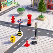 Customizable Decorative Resin Ornament Road Sign Lamp Post Mailbox Fire Hydrant Trash Can Flower Bed Road Cone Street Scene Craft Gift - Image 2