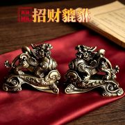 Solid Brass Office Desk Pair of Xi Wang Small Figurines Antique Bronze Tea Pet Jewelry Crafts Gifts Handheld Pieces