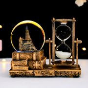 Retro Music Eiffel Tower Crystal Ball Sand Timer Customizable Decorative Ornaments Creative Office Desktop Glowing Water Ball Music Box Timer - Image 3