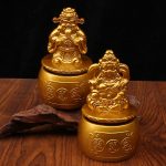 Alloy Wealth God Ornaments Rotating Home Business Opening聚宝盆 Yellow Metal Crafts for Wholesale