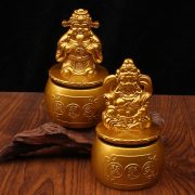 Alloy Wealth God Ornaments Rotating Home Business Opening聚宝盆 Yellow Metal Crafts for Wholesale
