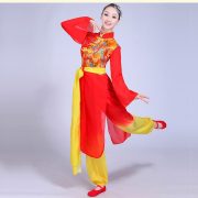 Adult Stage Performance Costume Red Square Dance Lantern Rice Crop Dance Ethnic Waist Drum Team Men's Dragon Lion Performance - Image 3