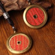 黄铜仿朱砂山鬼花钱吊坠随身挂件道家国风项链37-45礼物工艺品