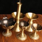 Bronze Candlestick for Buddhist Worship Lotus and Eight Treasures Pattern Metal Craftwork for Temple Decoration