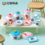 Retro 80s Themed Customizable Ceramic Tea Cup and Pot Miniature Decorative Ornament for DIY Dollhouse Decoration