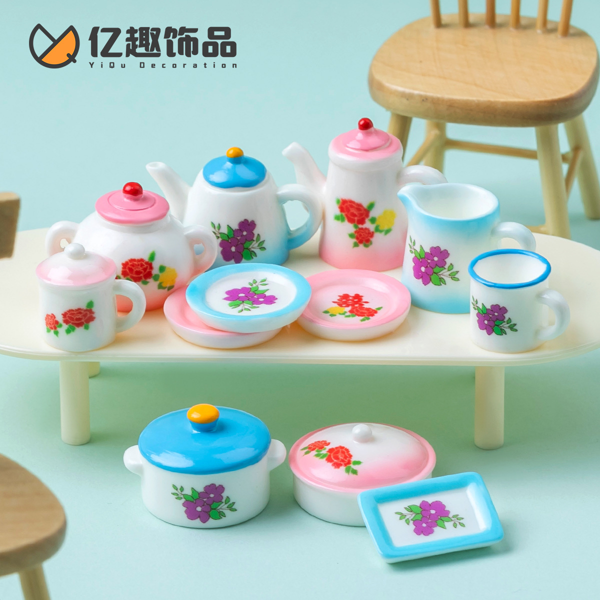 O1CN01GDJu2K2Nf1OVMq2YI_2216839539989-0-cib.jpg Retro 80s Themed Customizable Ceramic Tea Cup and Pot Miniature Decorative Ornament for DIY Dollhouse Decoration - Image 1