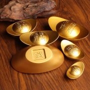 新款沙金色合金元宝大中小新中式客厅装饰品店铺开业摆件底部镂空 - Image 2