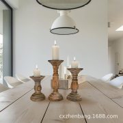 New Arrival Wooden Brown Retro Candelabra Set Three-Piece Party Decoration Home Restaurant Roman Column Ornament - Image 2