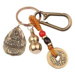 Factory Direct Sale Vintage Bronze Gourd Copper Coin Car Keychain Pendant Zodiac Animal Chinese Buddhism Custom Metal Medal Badge