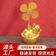 New Arrival Gold Sand Color Wealth God Statue Lucky Money Bucket Home Desktop Decoration Metal Craft Windmill Rotating Prosperity