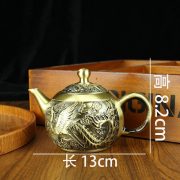 黄铜龙凤山水茶壶家居茶桌茶具纯铜摆件龙凤呈祥小茶壶会销礼品 - Image 4