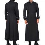 Father Cosplay Long Robe Black Collar Medieval Priest Stage Performance Adult Halloween Costume for Actors and Performers