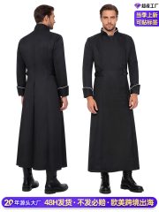 Father Cosplay Long Robe Black Collar Medieval Priest Stage Performance Adult Halloween Costume for Actors and Performers
