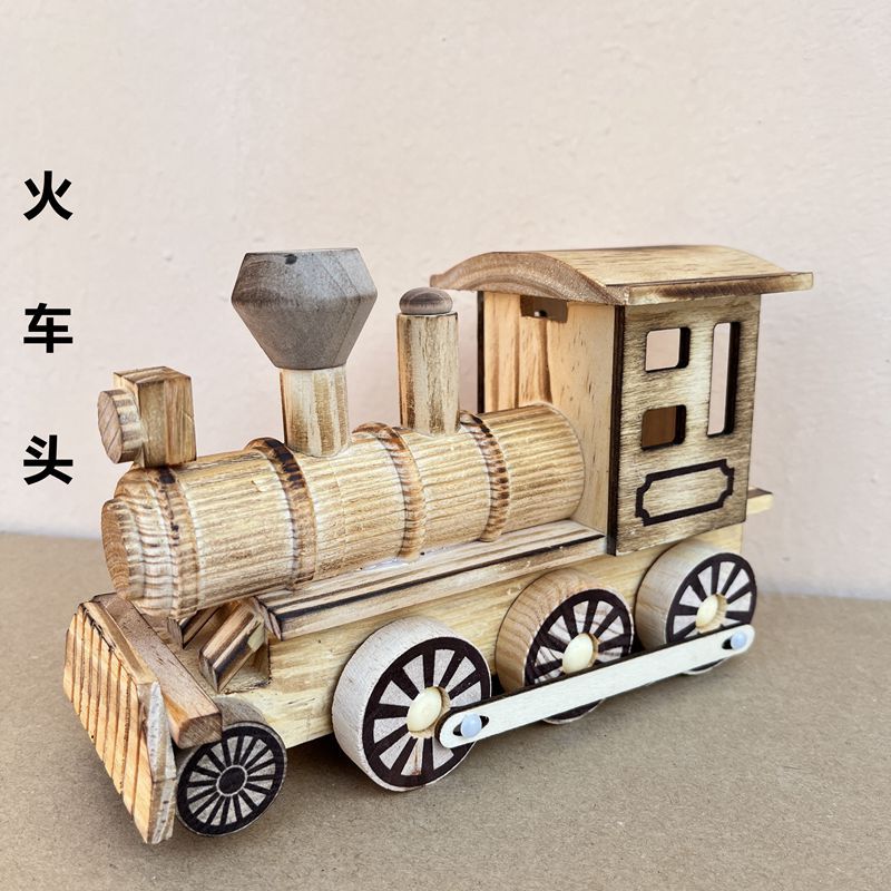 O1CN01JoyRLJ1WKhsxUCzj1_2206755422770-0-cib.jpg Vintage Wooden Train Head Steam Locomotive Decorative Ornament American Style Children's Toy Car Attraction Gift Souvenir - Image 1