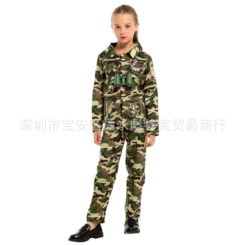 O1CN01JpcXfp2NRjUgcQelg_3199869960-0-cib.jpg Children's Soldier Doll Performance Costume Camouflage Outfit for Girls and Boys Military Uniform Stage Performance Wear - Image 1