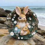 Easter Rabbit Egg Decorative Resin Ornament Customizable Home Garden Decoration Mother And Son Rabbit Design Wholesale