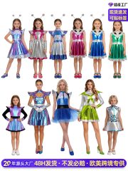Space Alien Cosplay Costume Adult Stage Performance Bright Space Skirt Halloween Party Outfit for Both Adults and Children