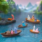 微景观创意漂浮木船古装情侣公仔 园艺造景diy装饰品挂配件小摆件