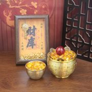 黄铜百福缸财库相框招财进宝小元宝摆件开业乔迁聚宝盆装饰品