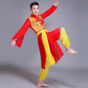 Adult Stage Performance Costume Red Square Dance Lantern Rice Crop Dance Ethnic Waist Drum Team Men's Dragon Lion Performance - Image 4