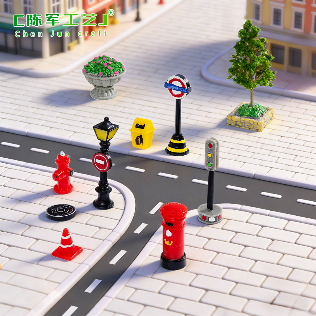 O1CN01NFxvBd1cadgj512V4_1031983617-0-cib.jpg Customizable Decorative Resin Ornament Road Sign Lamp Post Mailbox Fire Hydrant Trash Can Flower Bed Road Cone Street Scene Craft Gift - Image 1