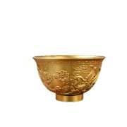 Antique Style Copper Bowl with Dragon and Phoenix Design Peony Patterned Wealth Attracting Treasure Basin Decorative Tabletop Ornament - Image 5