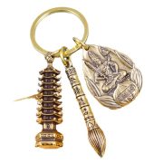 Bronze Zodiac Guardians Nine-story Tower Keychain Custom Metal Medal Badge Vintage Style Cultural Artwork Collectible Item - Image 5