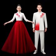 Red Patriotic Chorus Performance Costume Adult Stage Speech Outfit National Style Class Uniform Formal Dress - Image 3