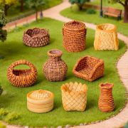 Creative Miniature Customizable Decorative Wicker Basket Bamboo Woven DIY Decoration Accessories Resin Craft Small Ornament - Image 2