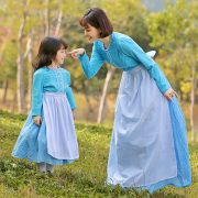 Family Outdoor Activity Outfit Light Blue Long Sleeve Polka Dot Long Skirt Adult Stage Performance Costume Country Farm Picnic Experience - Image 3