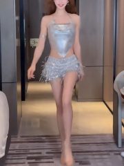 Shiny Sequin Tassel Skirt Latin Dance Dress Stage DS Performance Outfit Women Short Pants Bar Show Costume Adult Stage Performance