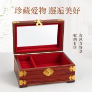 红木首饰盒镶嵌黄铜扣锁化妆箱家居镜子首饰收纳盒摆件工艺品批发 - Image 4