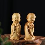 黄金木雕禅意复古小沙弥随身手把件小和尚中式家居桌面装饰摆件